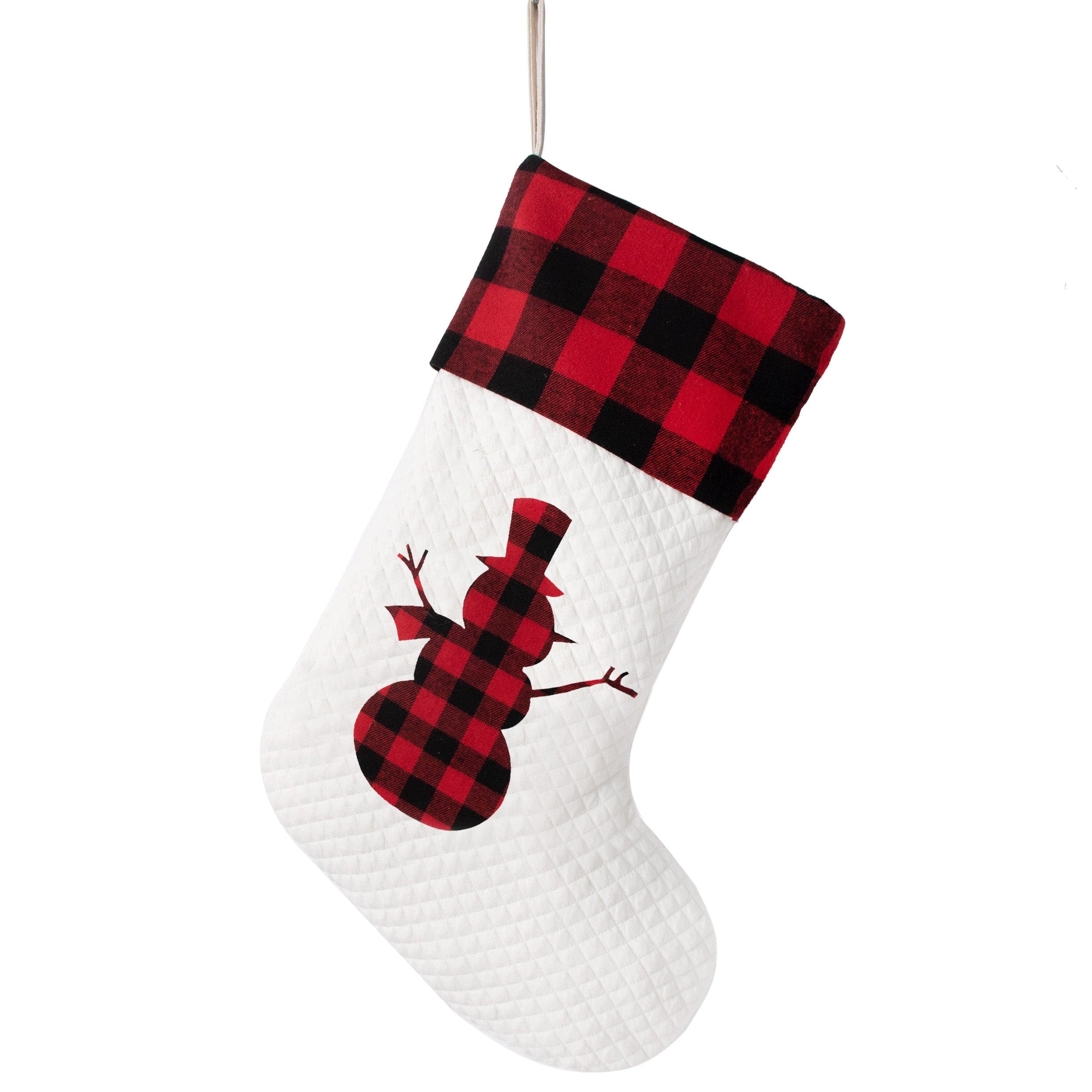 Personalized Christmas Stocking Silhouette Red Plaid Rustic Farmhouse white Country Cotton -HHJY.