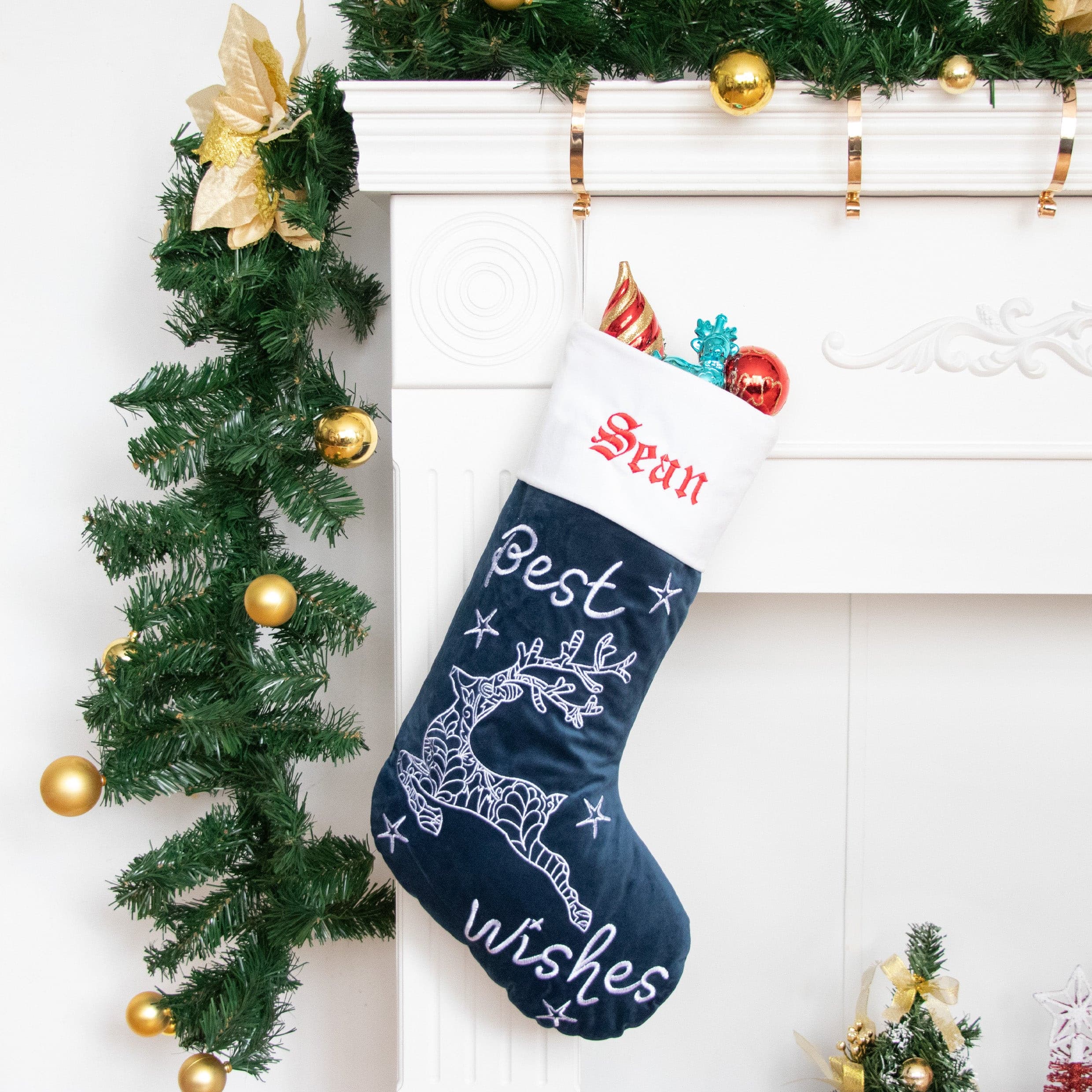 Personalized Christmas Stocking Velvet Stockings Embroidered Name for Home Decoration Holiday gift-RBR.
