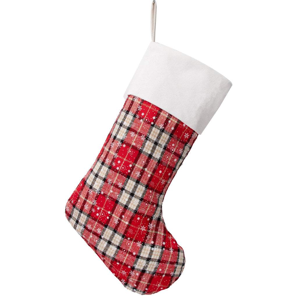 Personalized Christmas Stockings Embroidery Plaid Snowflake Print Stockings Family Decorations Holiday Party.