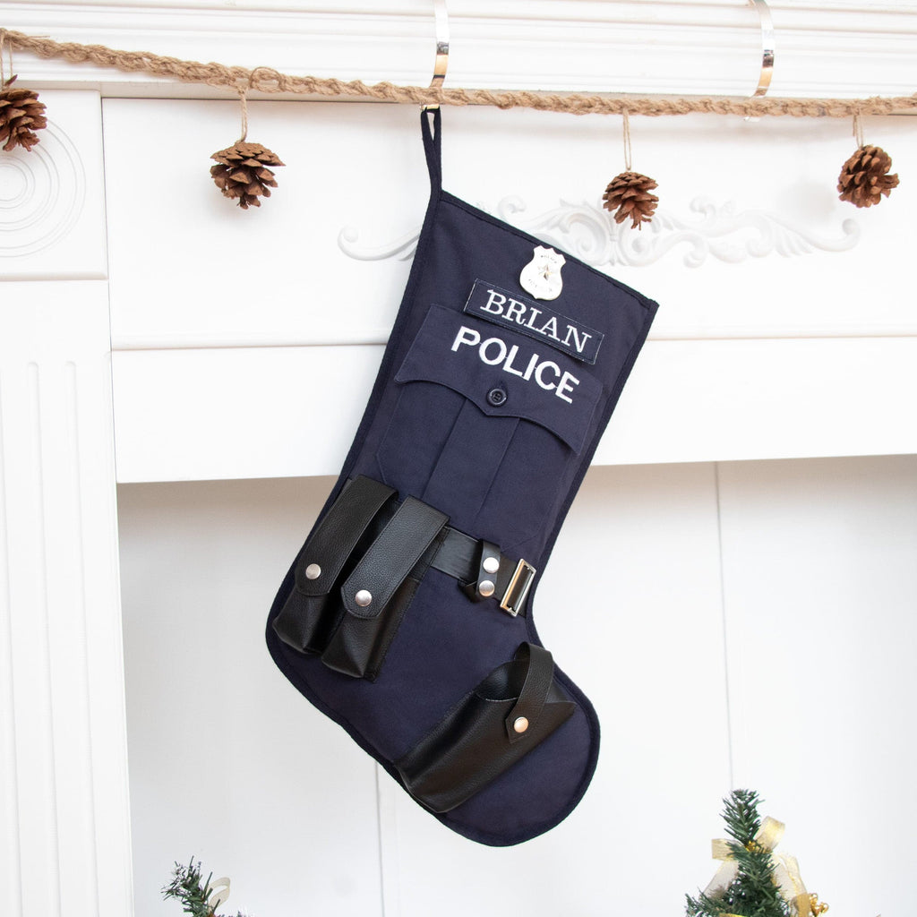 Personalized Christmas Stocking Police  Deputy Sheriff Holiday Policeman Tactical Cops Gift Badge -JC.