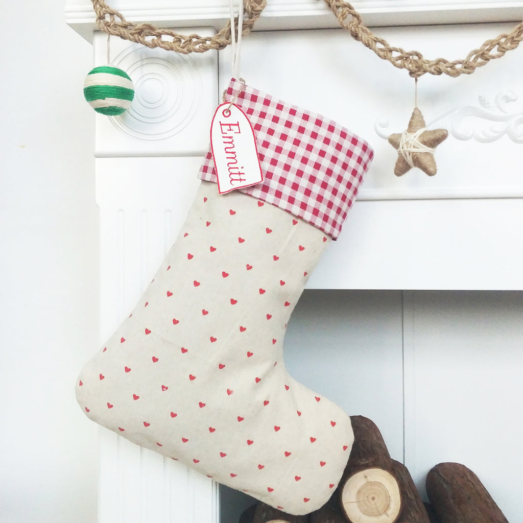 BurlapLife Personalized Christmas Stocking, Gingham/Snowflake Stocking, Cotton Stocking - burlaplife