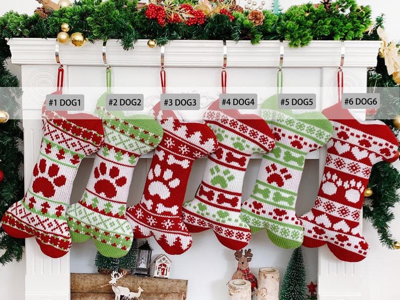 Personalized Knitted Dog Bone Christmas Stocking Pet Paw Christmas Ornaments Family Holiday Gift -ZZG.