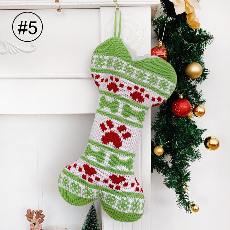 Personalized Knitted Dog Bone Christmas Stocking Pet Paw Christmas Ornaments Family Holiday Gift -ZZG.
